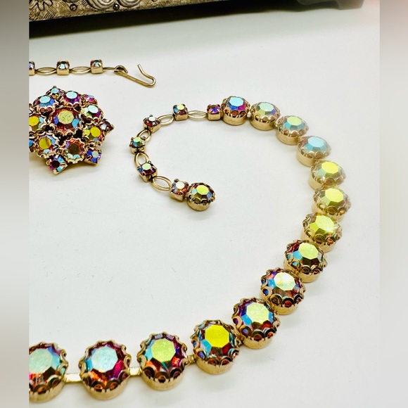 Beautiful deco vintage Aurora borealis crystal Demi Parure set - Picture 14 of 14